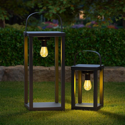 2 Pack Outdoor Lanterns IP44 Cordless LED Lanterns,Rechargeable Portable Table Lamp for Power Outages, Camping & Patio Decor (Large & Small Set)
