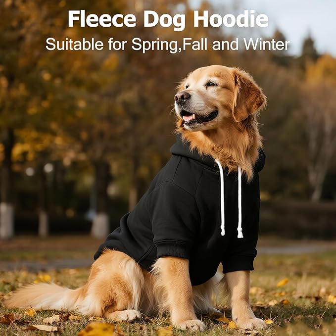 BAOBICUTE Dog Basic Hoodie Soft Dog Clothes Cold Weather Sweaters for Medium Large Dogs Cozy Fabric Warm Sweatshirt with Leash Hole (Black, XL (Back: 24.8",Chest: 33.86", Neck: 25.2"))