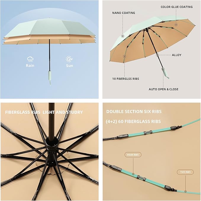 Folding Umbrella Anti-UV Compact Durable Folding Umbrella Auto Open Close Windproof Travel Umbrella Premium Grip Fits Backpack