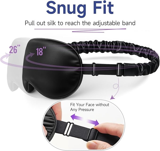 Umisleep Sleep Mask for 100% Pure Mulberry Silk, 22 Momme 6A Soft Eye Masks for Sleep, Adjustable Sleep Masks for Women Men, Light Blocking Sleeping Mask, Silk Eye Mask for Sleeping, Blindfold, Black