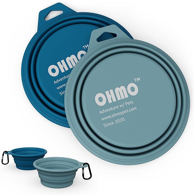 OHMO Collapsible Dog Bowl(2 Pack, Peacock&Light Blue 12oz/400ml) Premium Silicone Pet Water Bowls for Cats & Dogs, Portable Dog Travel Bowls Foldable for Outdoor Camping Hiking