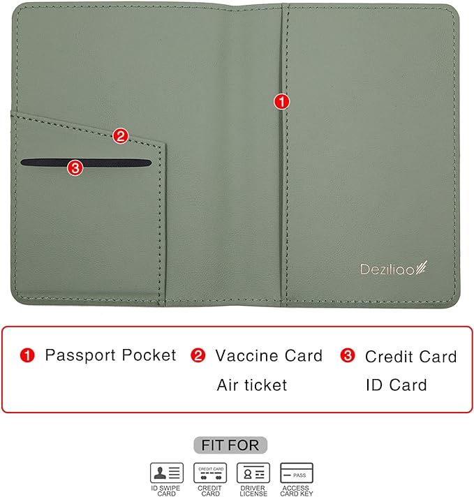 Deziliao Passport Holder,Passport Holder Card Slots, Passport and Vaccine Card Holder Combo, Cute Passport cover for Women and Men, with Waterproof Rfid Blocking, Passport Travel Wallet(Moss green)