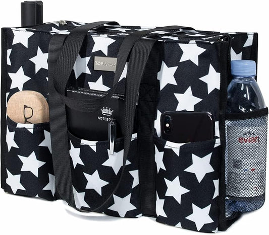 TOPDesign Utility Water Resistant Tote Bag with 13 Pockets, Top Zipper Closure & Thick Bottom Support, for Working Women