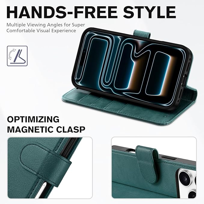 TUCCH Wallet Case for iPhone 17 Pro (6.3-Inch) 2025, 4 Card Holders, RFID Blocking, Stand, Shockproof TPU Shell, PU Leather, Magnetic Closure, Protective Flip Folio Cover, Teal Blue