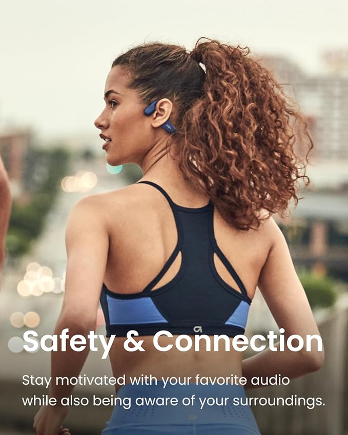 SHOKZ OpenRun Mini - Bone Conduction Headphones,Open-Ear Bluetooth Wireless Sport Headphones for Running & Workout,Sweat Resistant, Long 8H Playtime,Mic,with Hair Band-Blue