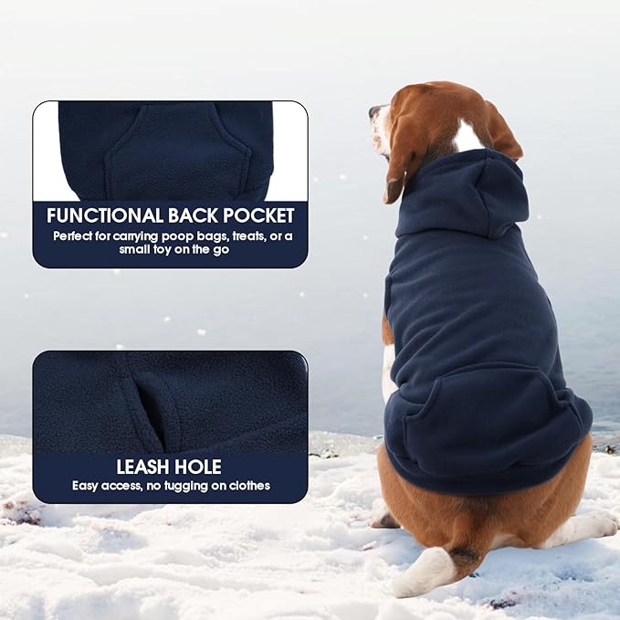 IECOii Dog Hoodie for Medium Dogs, Warm Fleece Dog Hoodies Sweater with Leash Hole and Pocket, Cozy Dogs Cold Weather Coat for Fall Winter Hooded Sweatshirt Vest for French Bulldog, Blue, L