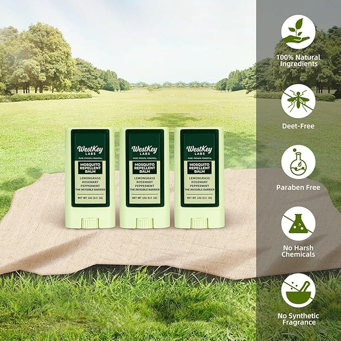 Mosquito Repellent Balm Stick – 3-Pack (0.5oz Each) – DEET-Free, Plant-Based Bug Repellent for Kids & Adults – Natural Protection, Travel-Friendly, Safe for Outdoor Use