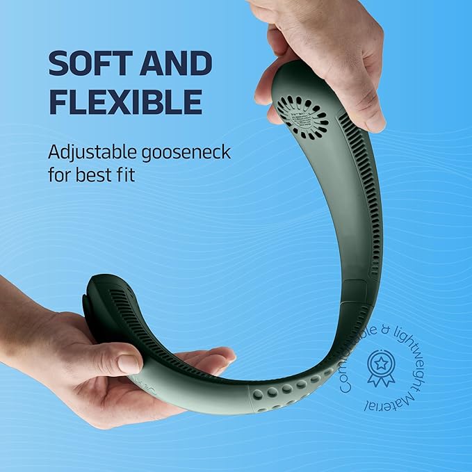 NEXAIR Portable Neck Fan - 3 Speed Rechargeable Bladeless Neck Fan, Adjustable Personal Green Neck Fan For Women & Men Modern Design, Great Cooling Fan For Travel, Outdoors & Sports