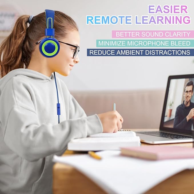 CN-Outlet 10 Pack Classroom Headphones Bulk for K-12 School Kids, Class Set Headphones for Students Teens Library Computer Testing Centers (Mixed Color with Microphone)