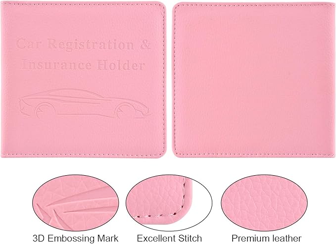 Cacturism Car Registration and Insurance Holder, Vehicle Glove Box Car Organizer，Women Interior Car Accessories Case for Cards, Essential Document, Driver License, Pink