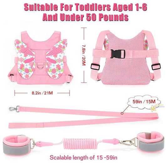 Toddlers Leash + Anti Lost Wrist Link Child Kids Safety Harness Kids Walking Wristband Assistant Strap Belt for Girl Pink Christmas Gift