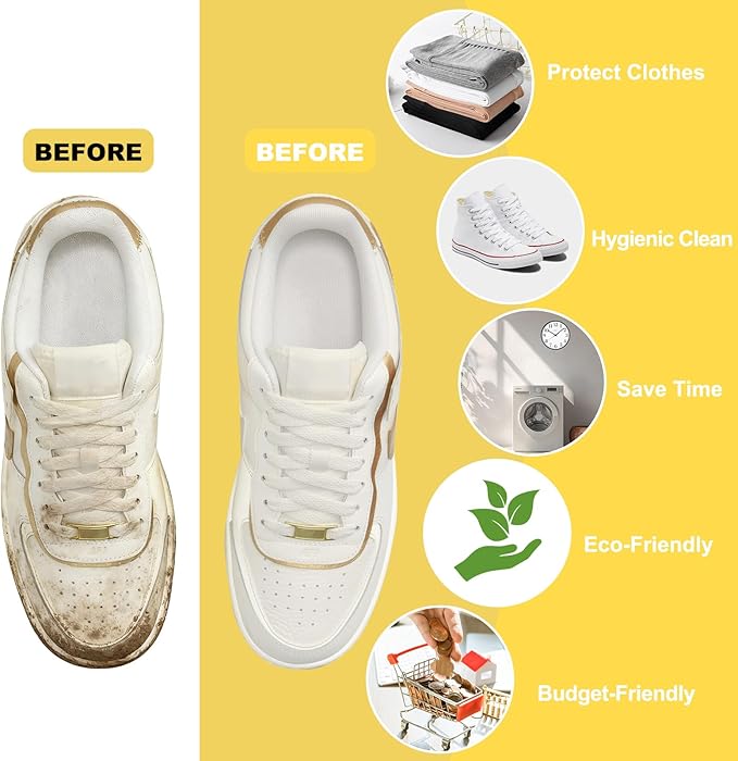 Shoe Washing Machine Bag - Laundry Shoe Bag (2-Pack) Includes 3 Laundry Bags, Reusable, Washer & Dryer Safe, 360° Deep Cleaning for All Shoe Types, Self-Locking Zipper(Yellow)