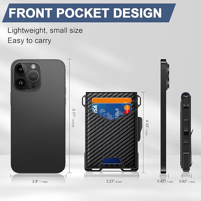 Wallet for Men, Minimalist Slim Mens Wallet with Money Clip, RFID Blocking Smart Pop Up Card Wallet with ID Window, Compact Bifold Wallet,Metal Aluminum Credit Card Holder