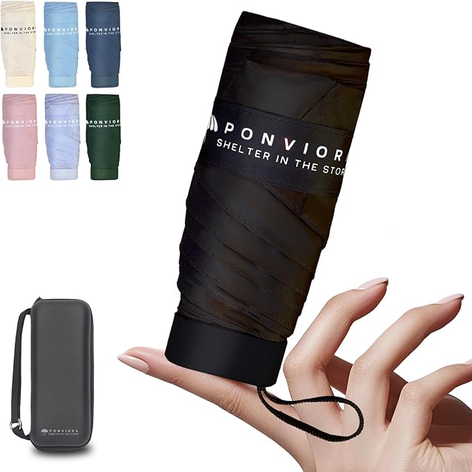 Compact Mini Windproof Travel Umbrella-UPF 50+ Sun & Rain Protection, Small Folding Design Fits in Pocket or Purse, Lightweight Portable with Case for Women, Men & Kids