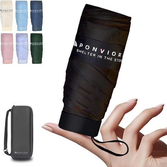 Compact Mini Windproof Travel Umbrella-UPF 50+ Sun & Rain Protection, Small Folding Design Fits in Pocket or Purse, Lightweight Portable with Case for Women, Men & Kids