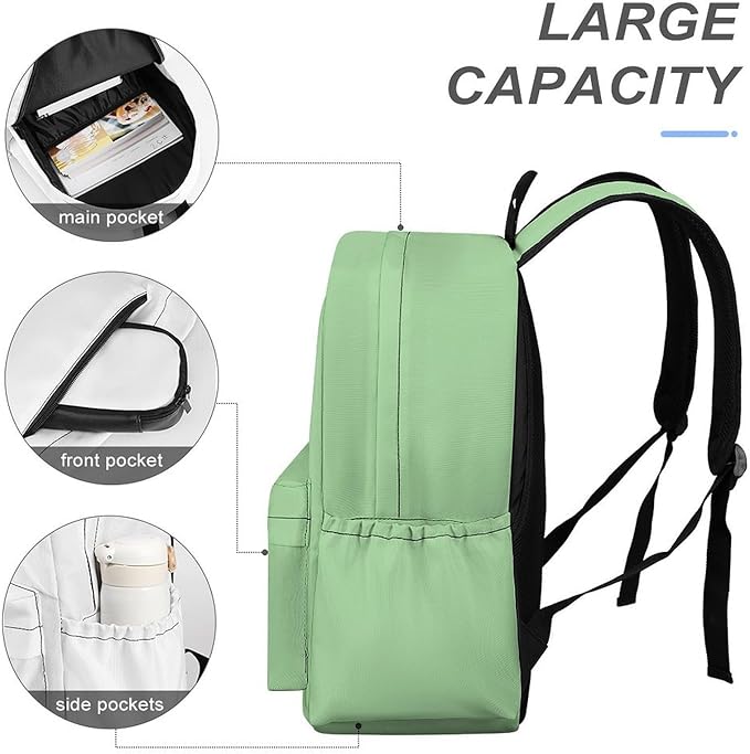 Pale Luxury Green Backpack Adult Travel Daybag for Women Men College Backpack for Vacation Hiking Camping Bag