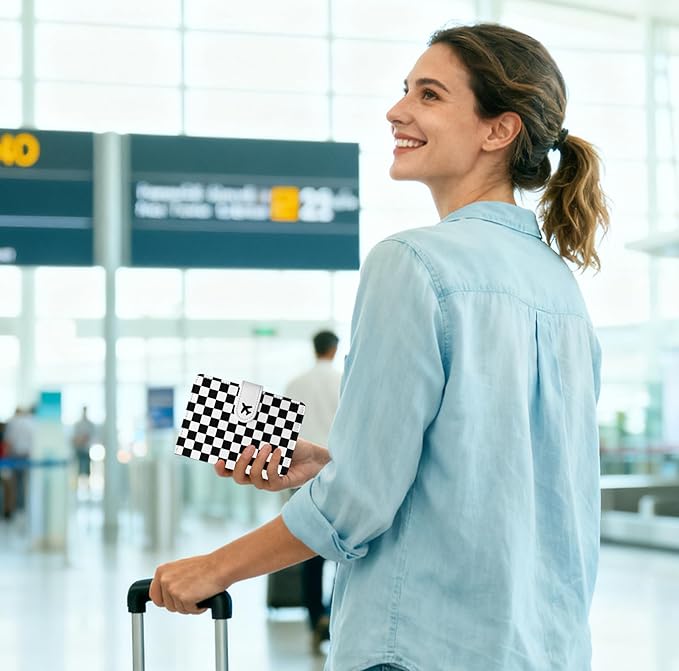 Passport Holder, Travel Wallet Cover with Pen Loop | Cute RFID Blocking Leather Case with Magnetic Closure for Travel Essentials-black