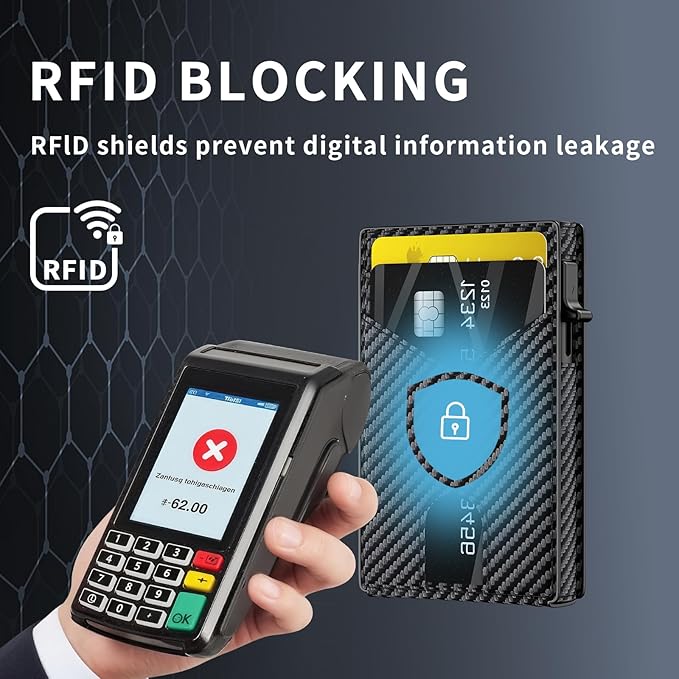 KISUEDZP Wallet for Men Slim RFID Blocking -Metal Smart Pop-Up Credit Card Holder with 2 ID Windows, Holds 8-10 Cards,Bifold Minimalist Front Pocket Wallet & Money Clip,Men's accessories(Carbon)