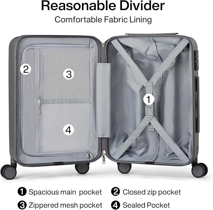 Hanke 24 Inch Checked Luggage with Spinner Wheels Hard Shell Suitcases Lightweight Travel TSA Luggage for Women Men Medium Suitcase(Graphite Grey)