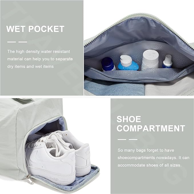 Small Gym Bag with Shoe Compartment, Workout Sport Duffle Bag for Women Travel, Waterproof Shoulder Overnight Bags Lightweight Carry on Tote Bags for Swim, Yoga, Dance