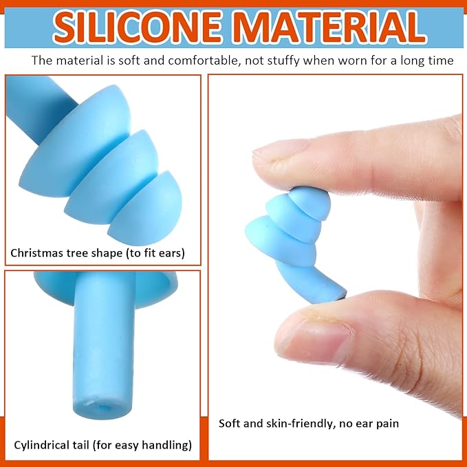 Xuhal 200 Pairs Corded Ear Plugs Silicone Earplugs with Cord Individually Wrapped Reusable Earplugs Sleep Noise Cancelling Hearing Protection for Snoring Shooting Studying Construction (Light Blue)
