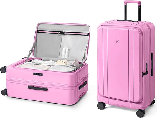 NINETYGO Large Checked Luggage 28 Inch, Top Opening Luggage Checking In Luggage, Expandable, PC Hard Shell, Larger Capacity Checked, TSA Lock, 360° Spinner Wheels (Pink, Hobo Pro)