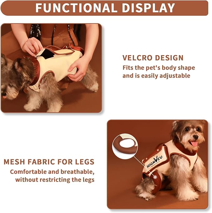 Wakytu Dog Lift Harness Dog Carrier VES Harness Adjustable Leash with Small Puppy Treat Bag,Fits Most Cars,L