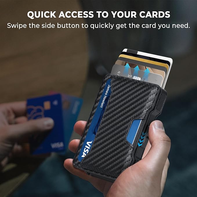 Slim Wallet for Men - Minimalist Mens Wallet with Money Clip, Aluminum Pop Up Card Case and Leather Slots Credit Card Holder RFID Blocking Wallet for Men with Gift Box