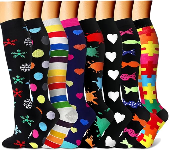 CHARMKING Compression Socks for Women & Men Circulation (8 Pairs) 15-20 mmHg is Best Support for Athletic Running,Cycling