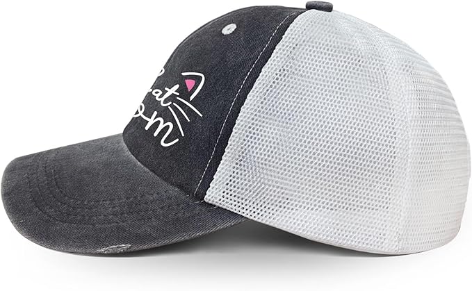 Cat Mom Proud, Cat Lover Mom Ripped Hole Paw Design hat Outdoor Cap for Grandpa