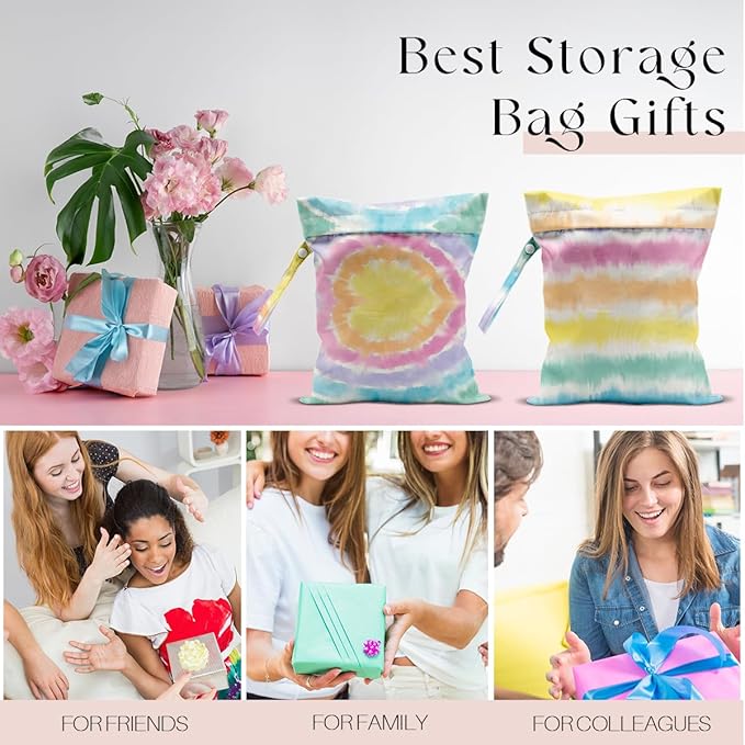 2 Pcs Wet Bag, Wet Dry Bag, Wet Bag for Swimsuit, Travel, Beach, Pool, Diapers, Dirty Yoga Gym Clothes, Toiletries, Makeup Bag, Eucalyptus Palm Leaves Print Tropical Plant Birthday Gift.