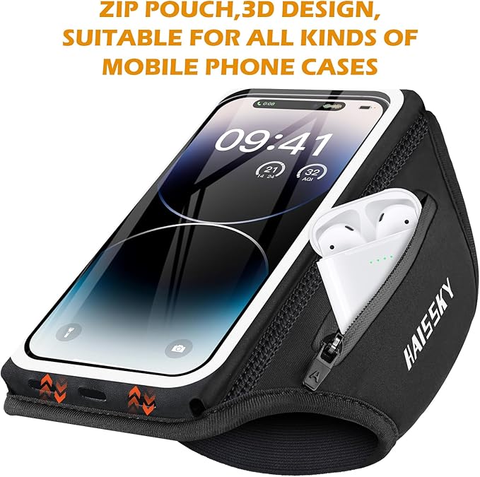 Running Phone Armband with Earphone Holder - 3D Design Cell Phones Armband for iPhone 17/16/15/13 Pro/Plus & S24/S20, Water Resistant Sports Holder with Key Slot - Ideal for 6.9" Phones