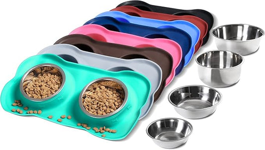 Hubulk Pet Dog Bowls 2 Stainless Steel Dog Bowl with No Spill Non-Skid Silicone Mat + Pet Food Scoop Water and Food Feeder Bowls for Feeding Small Medium Large Dogs Cats Puppies (X-Large, Mint Green)…