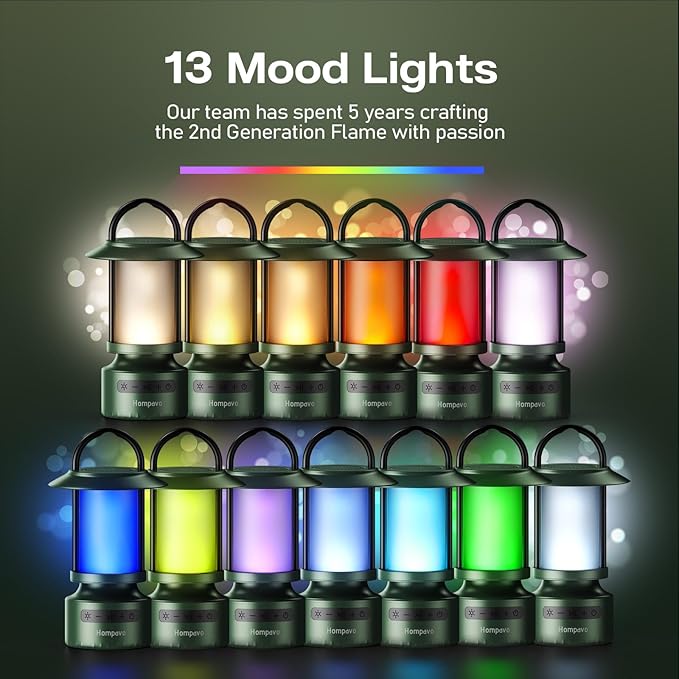 Hompavo Gen2 Outdoor Bluetooth Speakers with Flame Light, 13-Color/3-Mode, HD Stereo Sound, Wireless Stereo Pairing, IP65 Waterproof Lantern for Patio Garden Party Camping, Gifts for Men Birthday