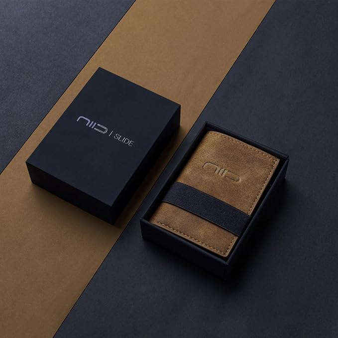 NIID Wallet for Men,Minimalist Front Pocket Wallet for Men - RFID Blocking Leather Bifold with Pop Up Card Holder, 2 ID Windows, Money Clip & Gift Box (Coffee)