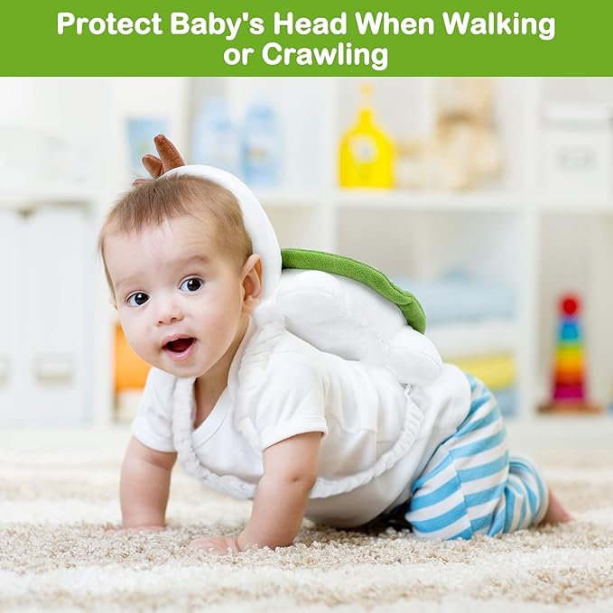Toddler Head Protector Adjustable Backpack Safety Pad for Infants & Crawling, Includes Knee Pads & Socks - Tortoise HX WZ S7
