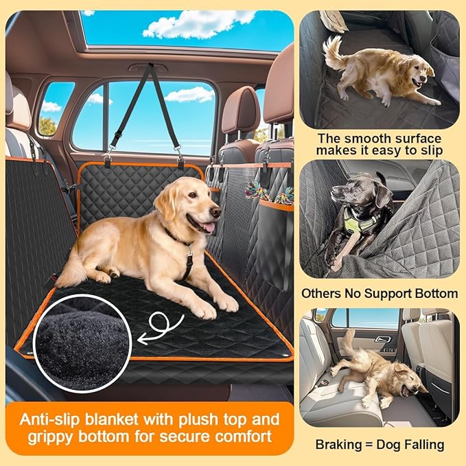 Dog Car Seat Cover for Back Seat with Hard Bottom, 2025 Upgraded Waterproof Dog Seat Extender Holds 465lbs, Anti-Scratch Hammock with Four Season Cushion, Safe and Easy to Clean