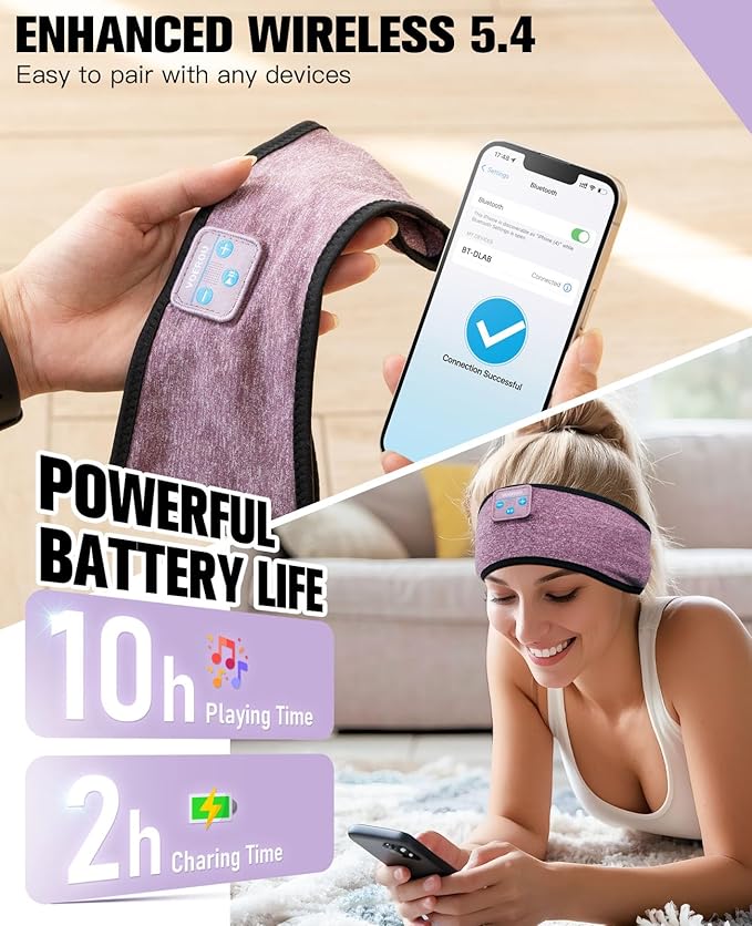 Voerou Sleeping Headphones Wireless Bluetooth 5.4 Headband, Sleep Music Earbuds Earphones with Ultra-Thin HD Stereo Speakers for Sleep Yoga Travel Workout, Unique Christmas Tech Gifts for Men Women
