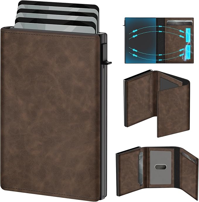 GAOCHALE Wallet for Men Pop up Card Holder, Smart, Slim, Minimalist Design for Front Pocket, Premium RFID Blocking, 10-14 Card Capacity | ID Window | Cash Slot(Gradient Light Brown)