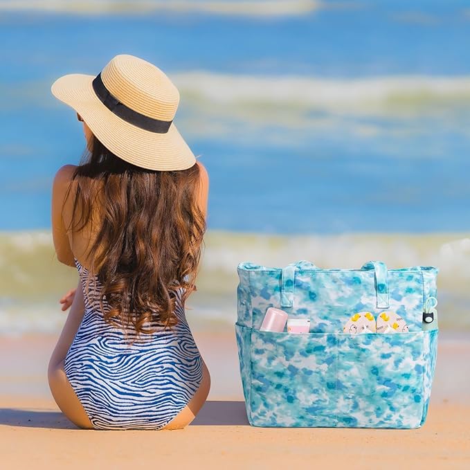 KABAQOO Extra Large Beach Bag Waterproof Sandproof Women Beach Tote with Zipper & Wet Compartment for Pool Gym Grocery Travel