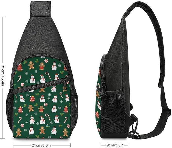 SWEET TANG Chest Bag for Men Women Green Gingerbread Sling Shoulder Backpack Fashion Daypack, Outdoor Sport Adjustable Zippered Crossbody Bag with Large Capacity