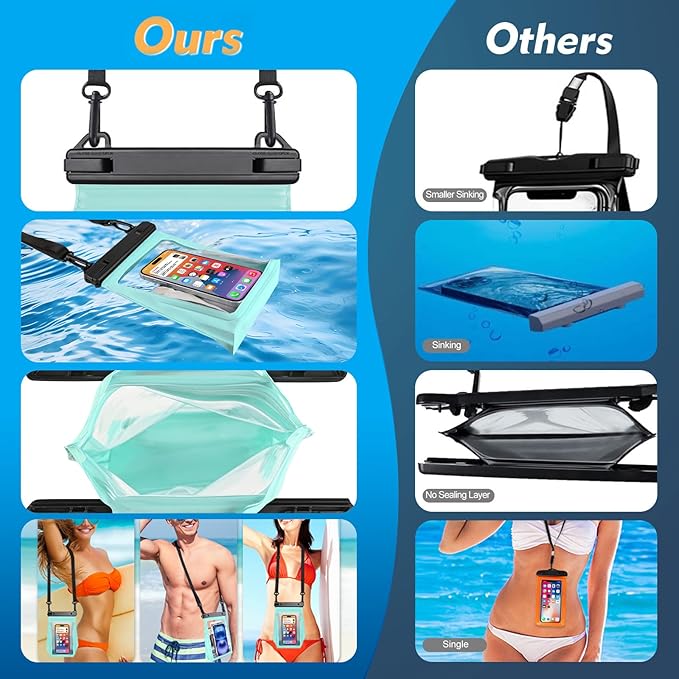 Large Waterproof Phone Pouch [with Sealing Strip], Cell Phone Dry Bag for iPhone Galaxy All Phones, Floating Water Proof Bag for Beach Water Park Green