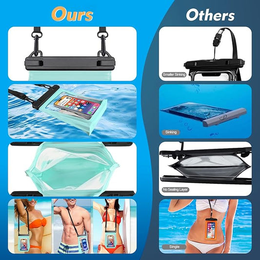Large Waterproof Phone Pouch [with Sealing Strip], Cell Phone Dry Bag for iPhone Galaxy All Phones, Floating Water Proof Bag for Beach Water Park Green
