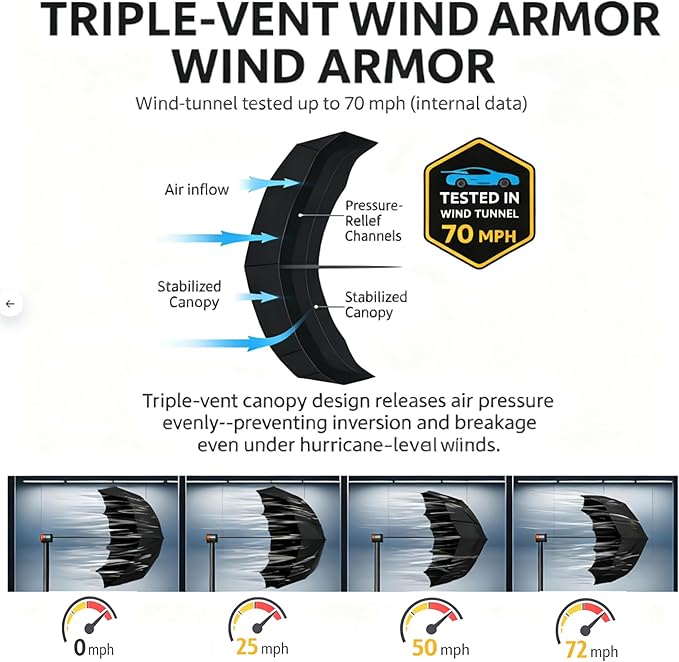 Windproof Travel Umbrella, Compact 11" Folded, Auto Open Close, Vented 42" Canopy, 9 Fiberglass Ribs, 0.98 lb Lightweight Folding Umbrella for Rain, Commuters, Travel, Gift for Men & Women