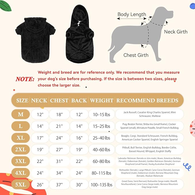 Dog Sweaters for Large Dogs,Dog Hoodie,Warm Fuzzy Fleece Sweatshirt with Hood & Pocket,Leash Hole,Cozy Cold Weather Pet Clothes Sweater Hoodie for Large Dogs(Black,2XL)