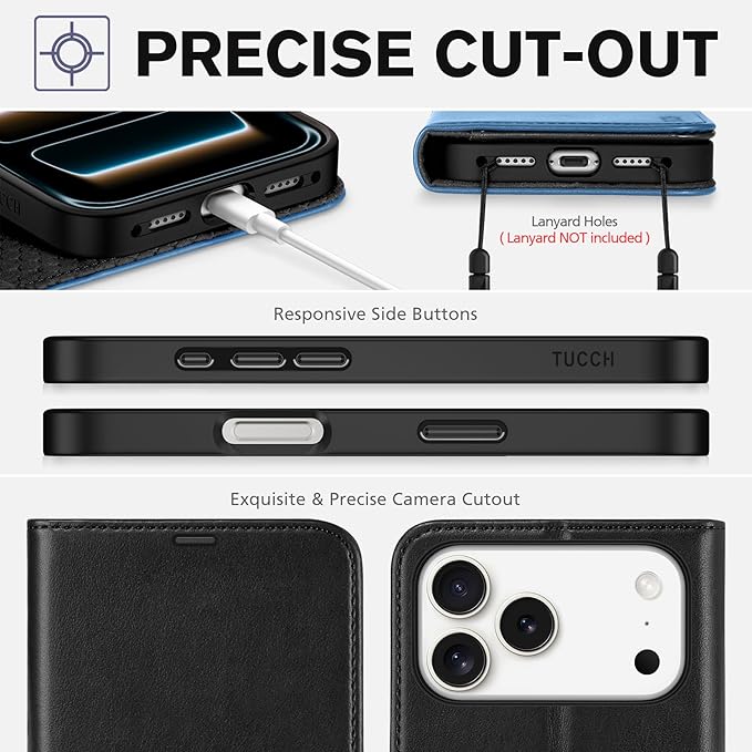 TUCCH Case Wallet for iPhone 17 Pro Max (6.9") 2025, Stand, RFID Blocking, 4 Card Holder, TPU Shockproof Inner Shell, PU Leather, Magnetic Closure Folio Protective Cover, Blue & Lake Blue