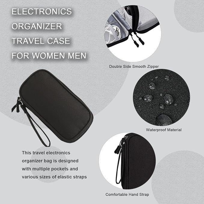 Electronics Organizer Travel Case for Women Men, Cable Organizer Bag Electronics Tech Accessories for Power Bank, SD Card, Cables, Phone