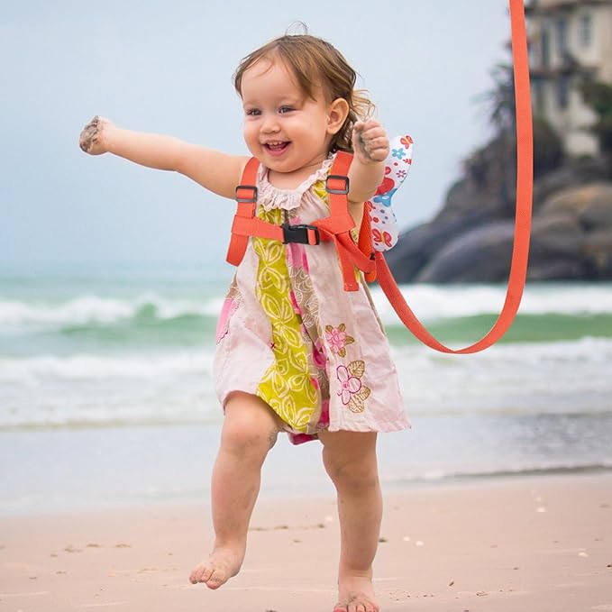 Toddler Harness Leash, Accmor 3 in 1 Cute Butterfly Kids Leash +Anti Lost Wrist Link for Outdoor Travel, Adorable Child Walking Harness Wristband Assistant Strap Belt Protector for Baby Girls (Orange)