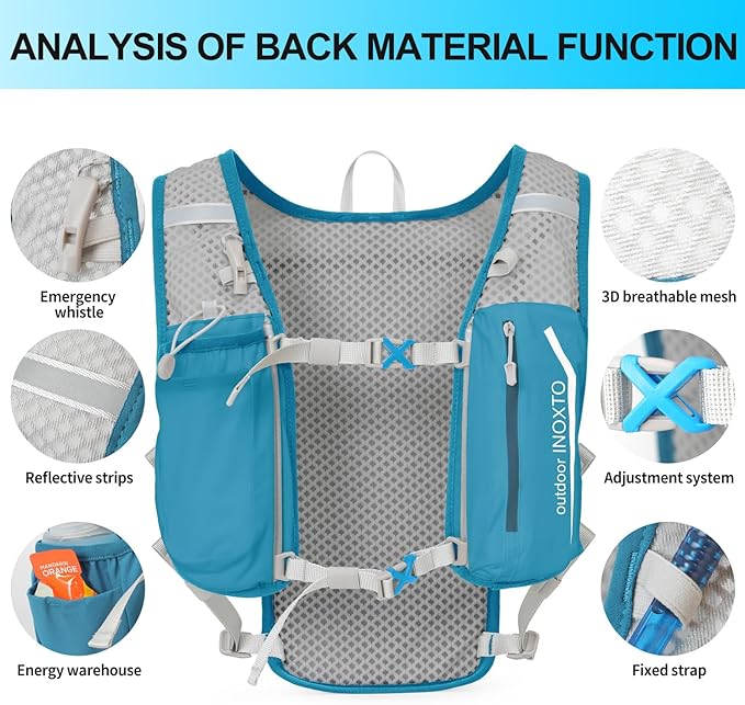 INOXTO Running Hydration Vest Backpack,Lightweight Insulated Pack with 1.5L Water Bladder Bag Daypack for Hiking Trail Running Cycling Race Marathon for Women Men