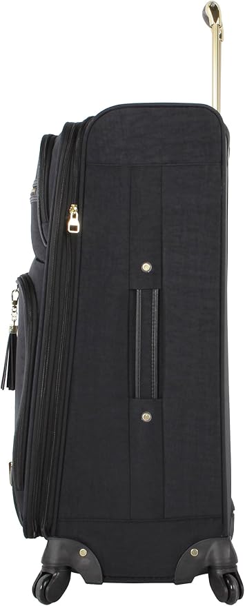 Steve Madden Designer Luggage - Checked Large 28 Inch Softside Suitcase - Expandable for Extra Packing Capacity - Lightweight Bag with Rolling Spinner Wheels (Peek-A-Boo Black)